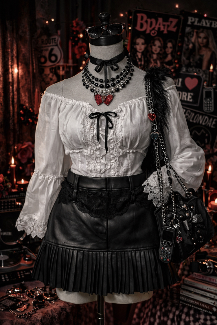 Dantelli Gothic Deri Etek