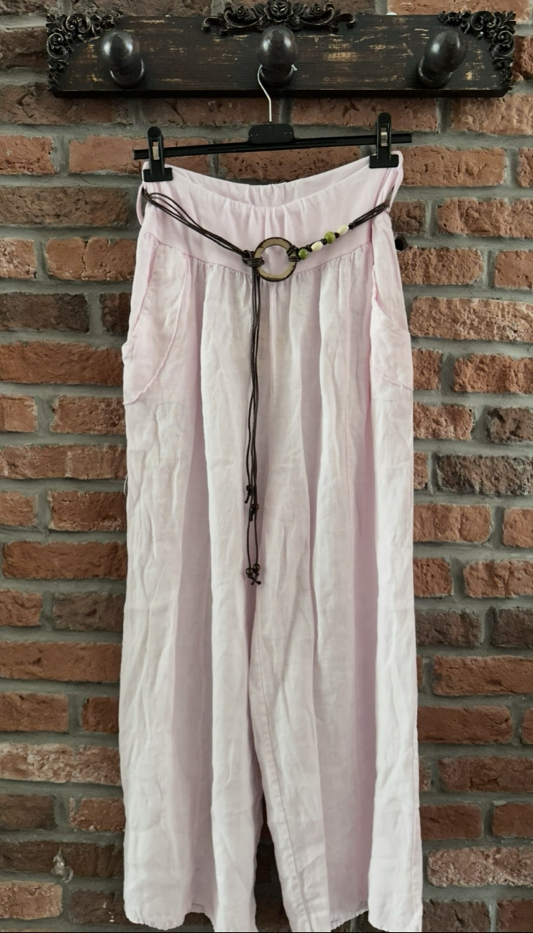 İtalyan bol paça keten pantolon (pembe)