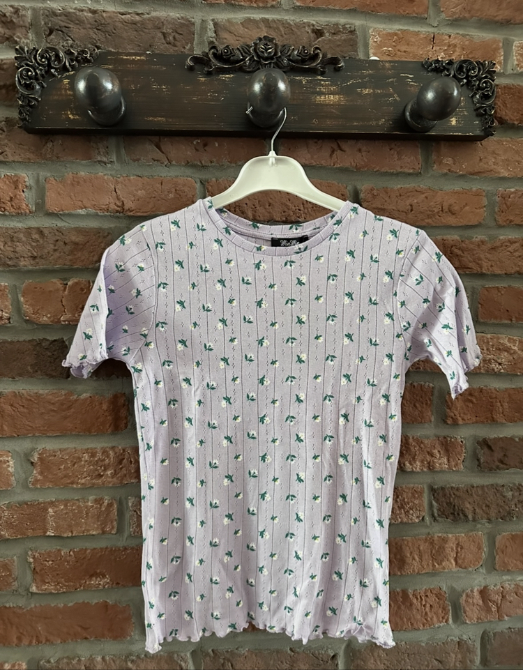 Lila minik çiçekli vintage bluz