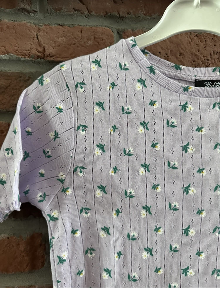Lila minik çiçekli vintage bluz