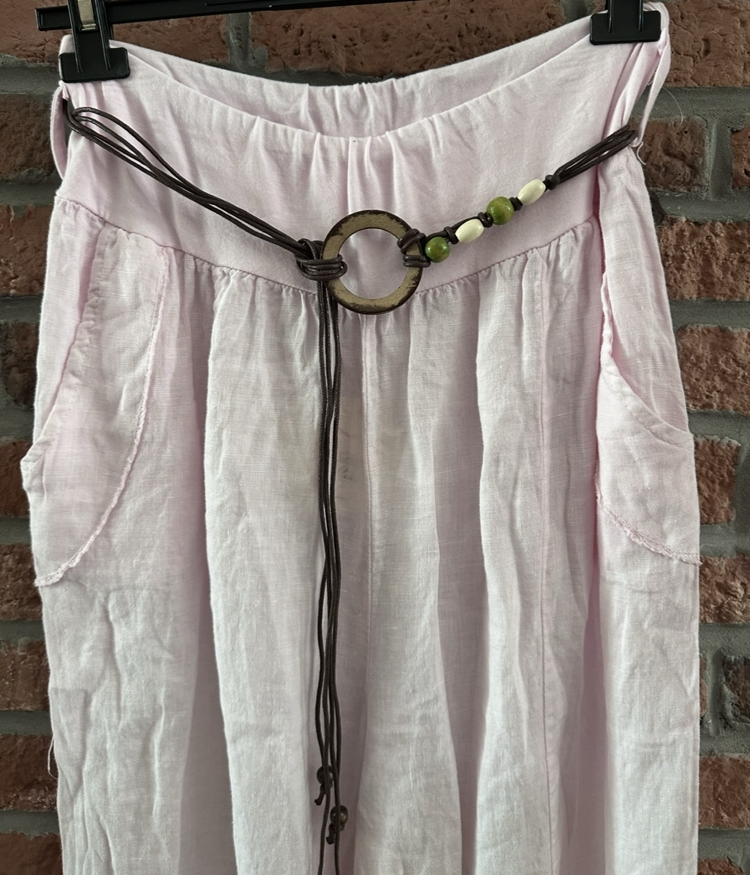 İtalyan bol paça keten pantolon (pembe)