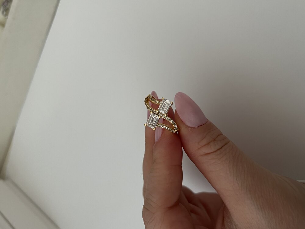 İkili Gold Taşlı Ayarlanabilir Yüzük
