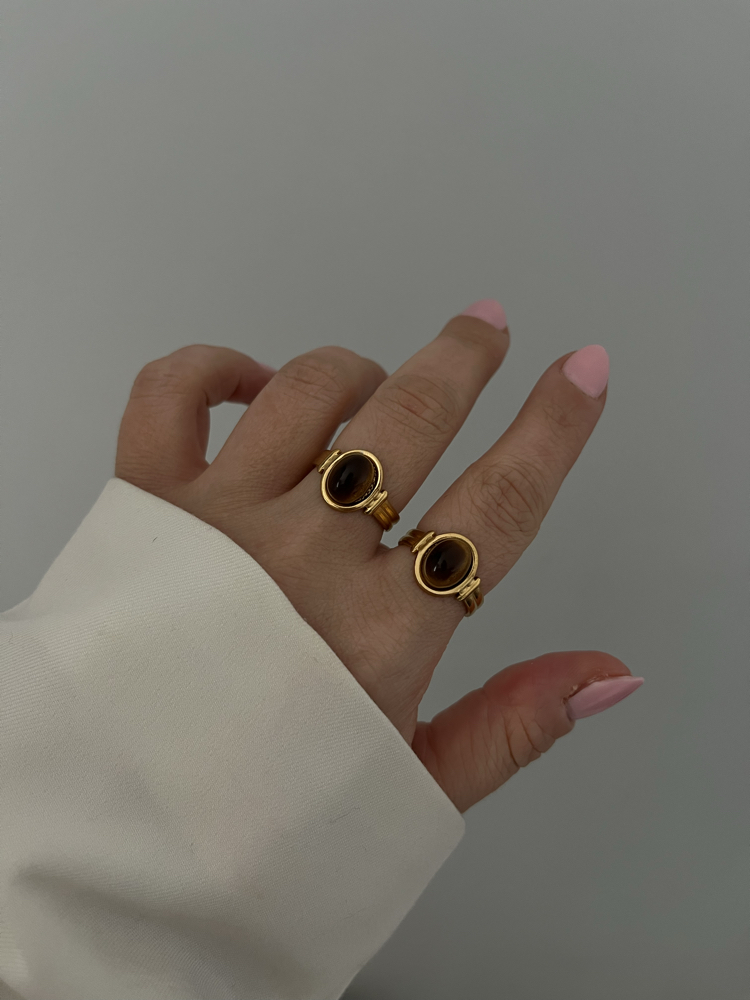 Vintage Model Kahverengi Taşlı Ayarlanabilir Yüzük
