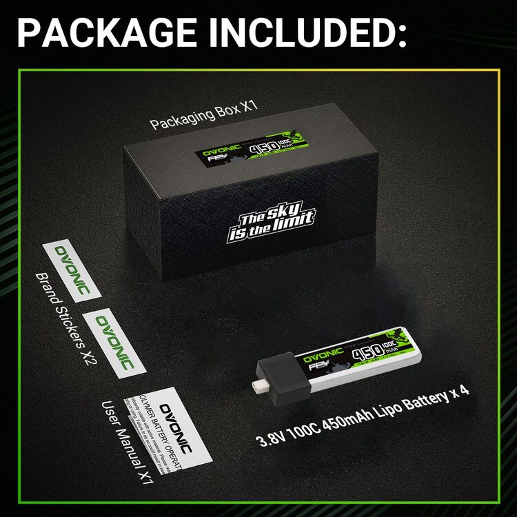 Yakında Stokta OVONIC 1S Lipo Battery 450mAh 1S1P 100C 3.8V LiHV LiPo