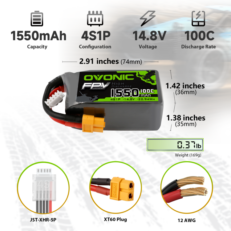 Ovonic 4S Lipo Battery 1550mah 4S1P 100C