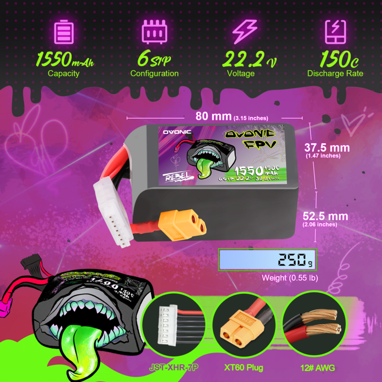 Ovonic Rebel 2.0 6S Lipo Battery 1550mAh 6S1P 150C