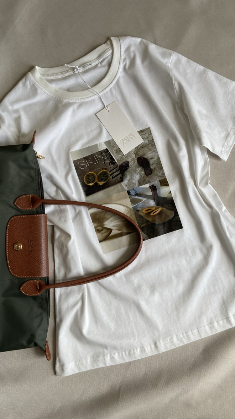 Minimal Baskılı Premium Tişört - Beyaz