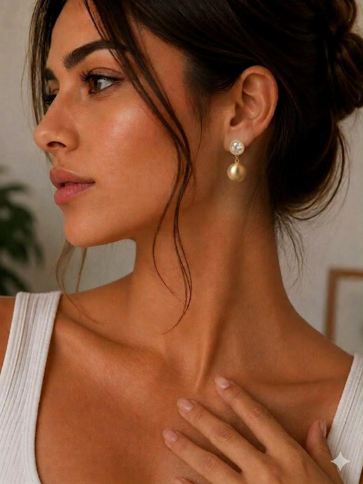 Kristal Detaylı Küpe - Gold
