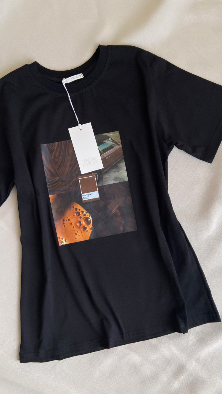 Minimal Baskılı Premium Tişört - Siyah