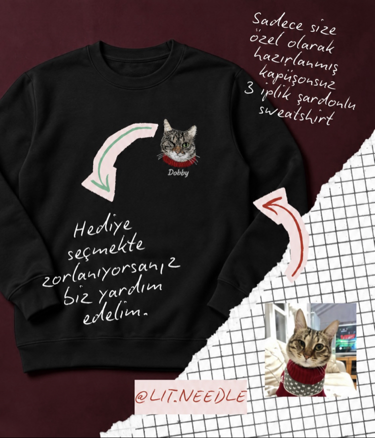 Evcil Hayvan Nakışlı Sweatshirt (kapüşonsuz)