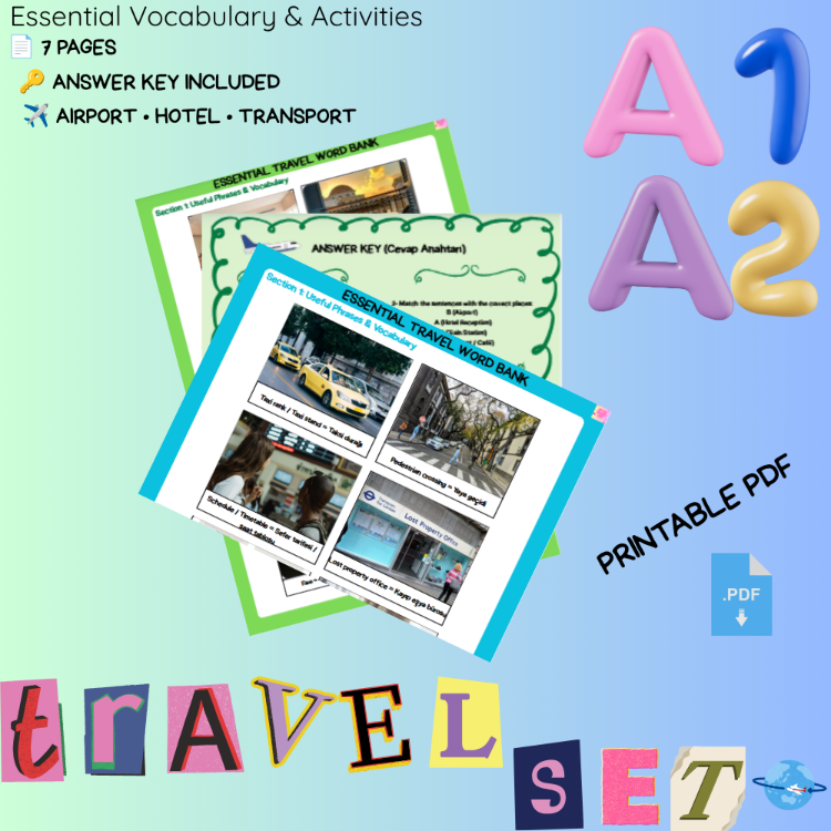 İngilizce A1-A2 Seyahat Paketi - Travel English Vocabulary & Activities (PDF)