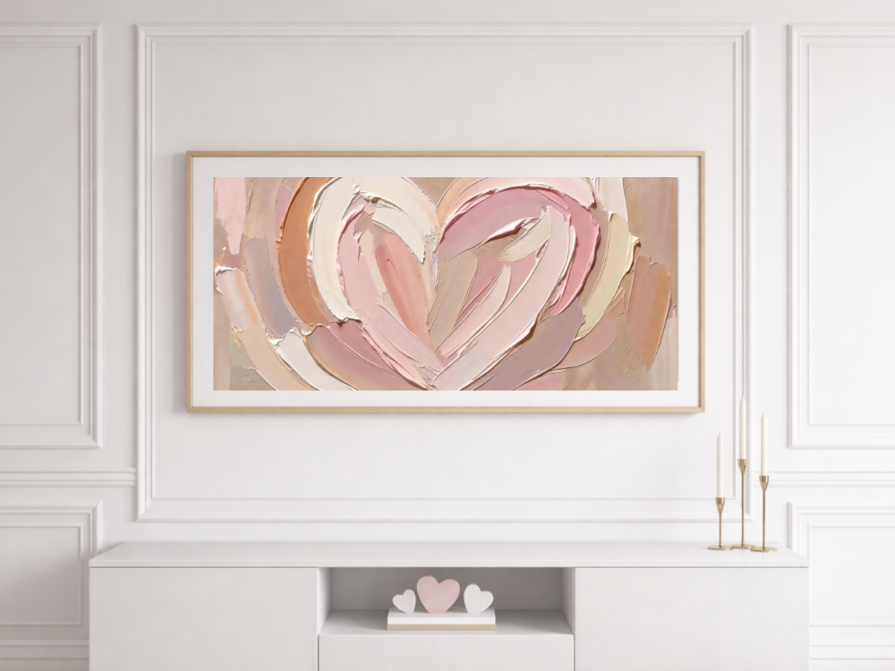 Abstract Pink Heart Oil Painting – Samsung Frame TV Art Neutral Decor Digital