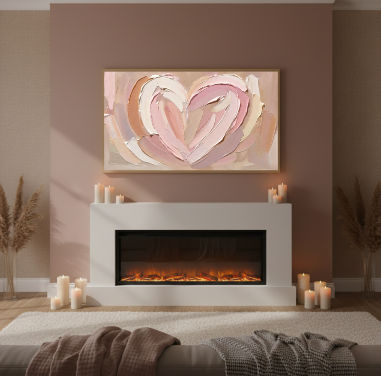 Abstract Pink Heart Oil Painting – Samsung Frame TV Art Neutral Decor Digital