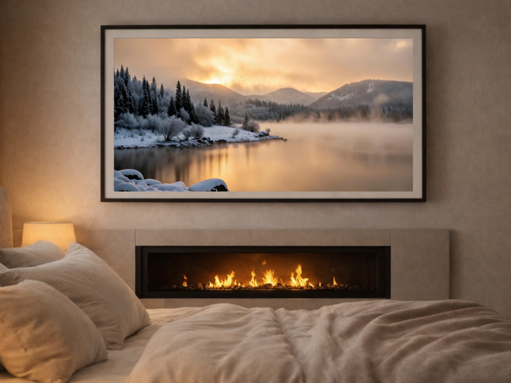 Snow Scene Frame TV Art – Winter Lake Sunset Digital Download Samsung TV