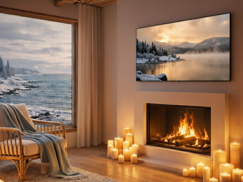 Snow Scene Frame TV Art – Winter Lake Sunset Digital Download Samsung TV