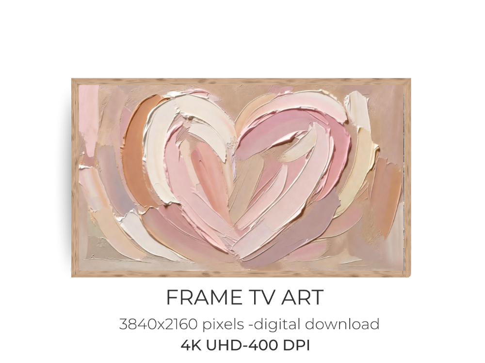 Abstract Pink Heart Oil Painting – Samsung Frame TV Art Neutral Decor Digital