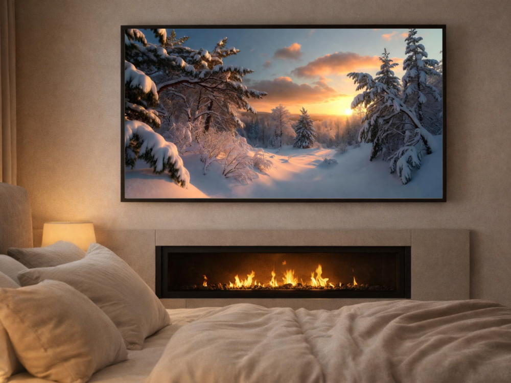 Frame TV Art Winter Landscape | Snowy Pine Forest at Sunset | 4K Digital Download