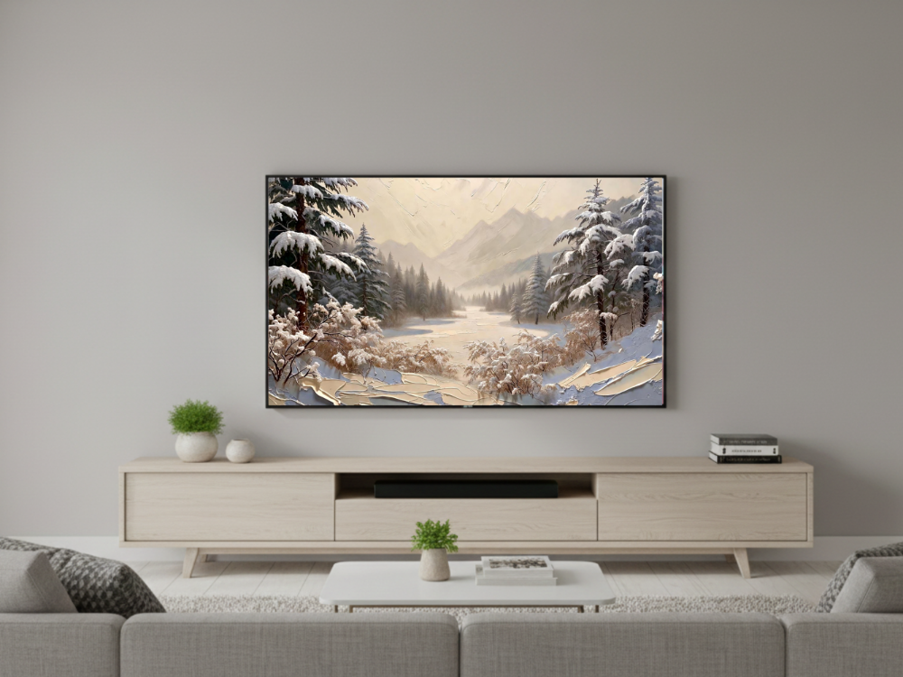 Winter Landscape Frame TV Art - Minimalist Oil Painting Digital Download
