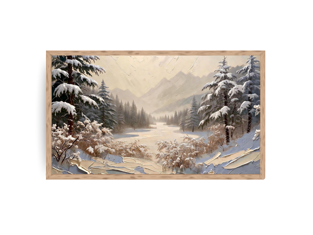 Winter Landscape Frame TV Art - Minimalist Oil Painting Digital Download