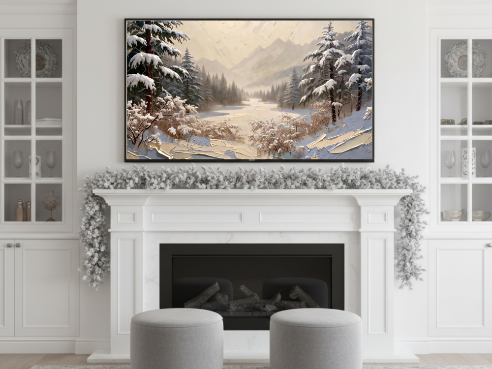 Winter Landscape Frame TV Art - Minimalist Oil Painting Digital Download