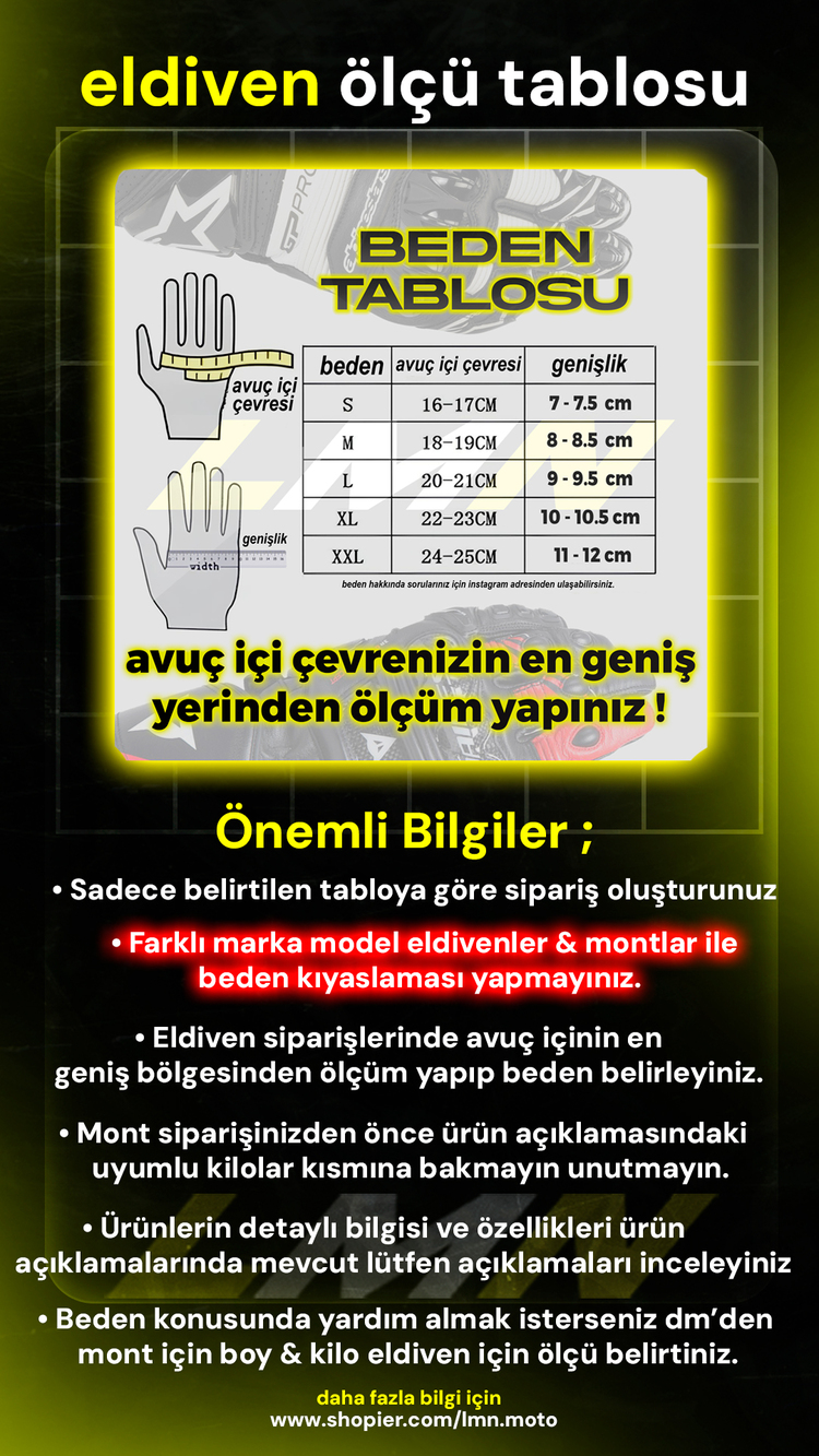 ELDİVEN BEDENİ ÖLÇÜM TABLOSU 