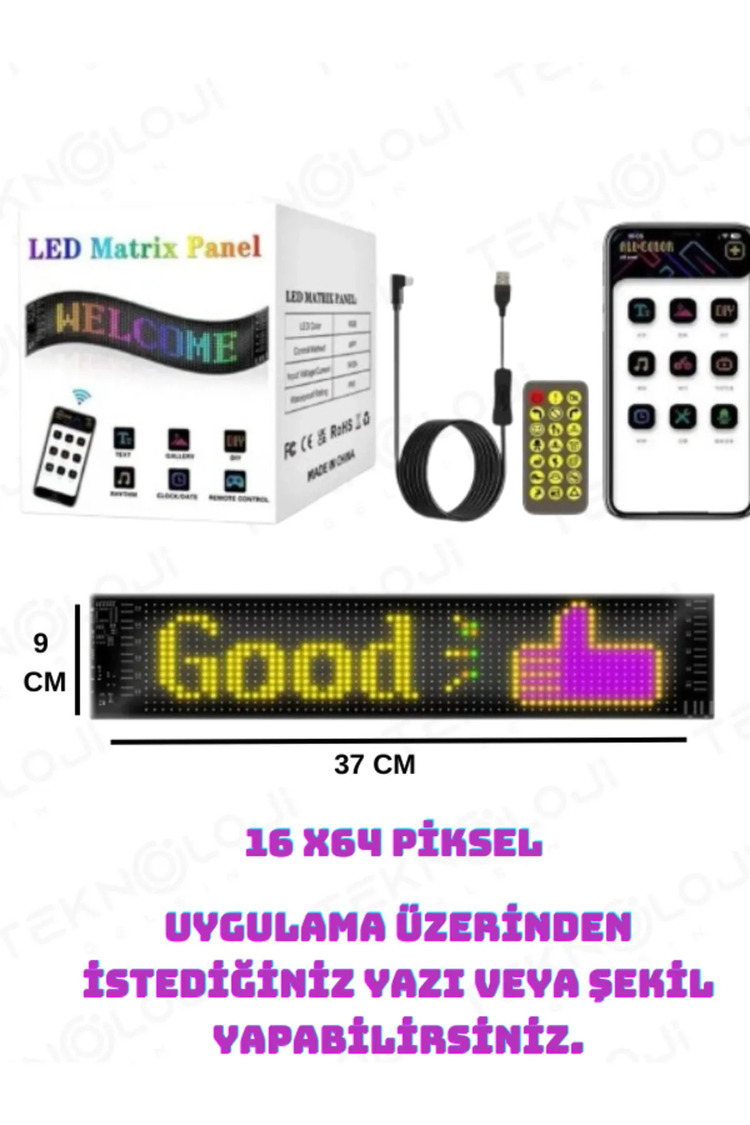 37 cm RGB Matrix LED Panel – Kişiselleştirilebilir, Kumandalı ve Uygulama Kontrollü