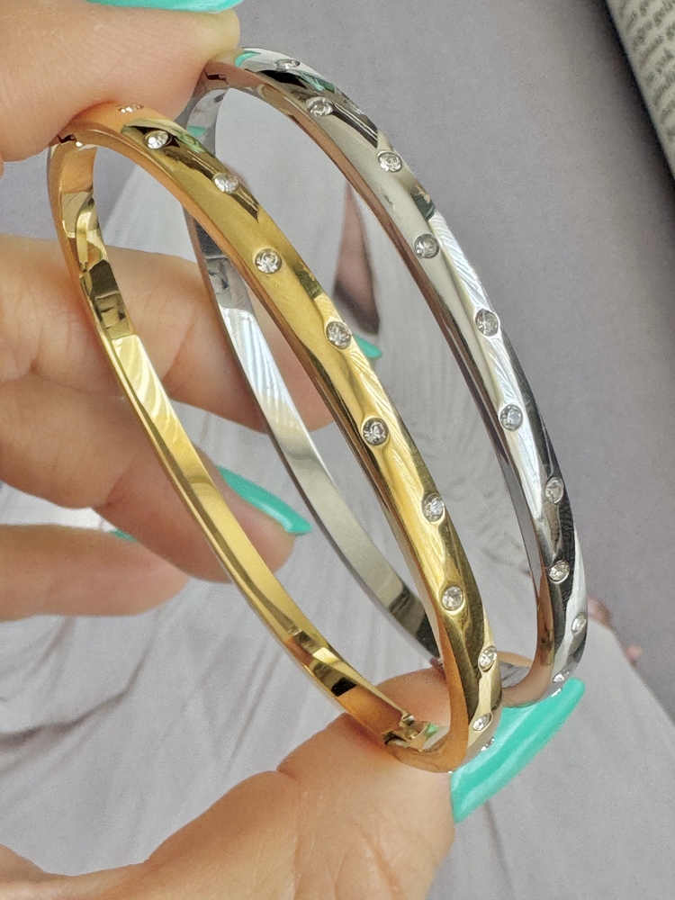 Gold Çelik Taşlı Kelepçe Bileklik 