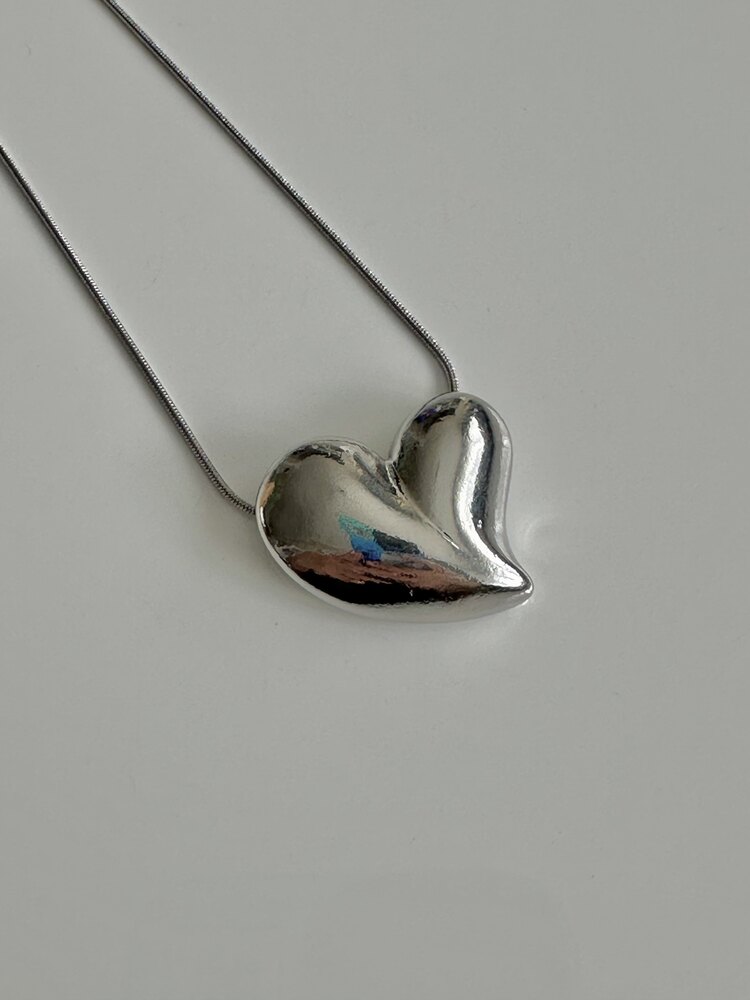 Çelik Silver Plaka Kalp Kolye 