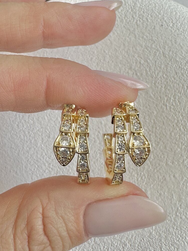 Bvl Taşlı Yılan Gold Küpe 