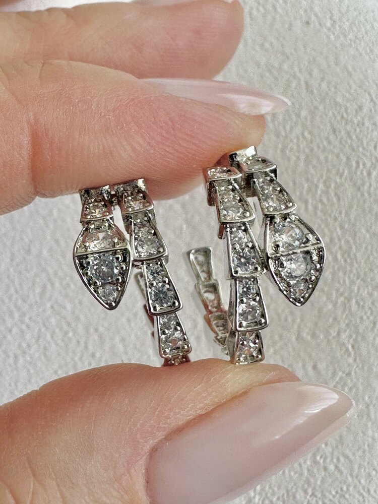 Bvl Taşlı Yılan Silver Küpe