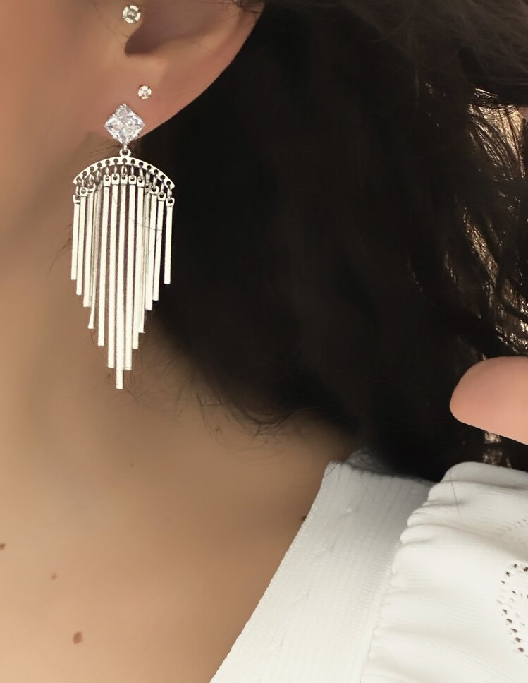 Silver Saçak Küpe 