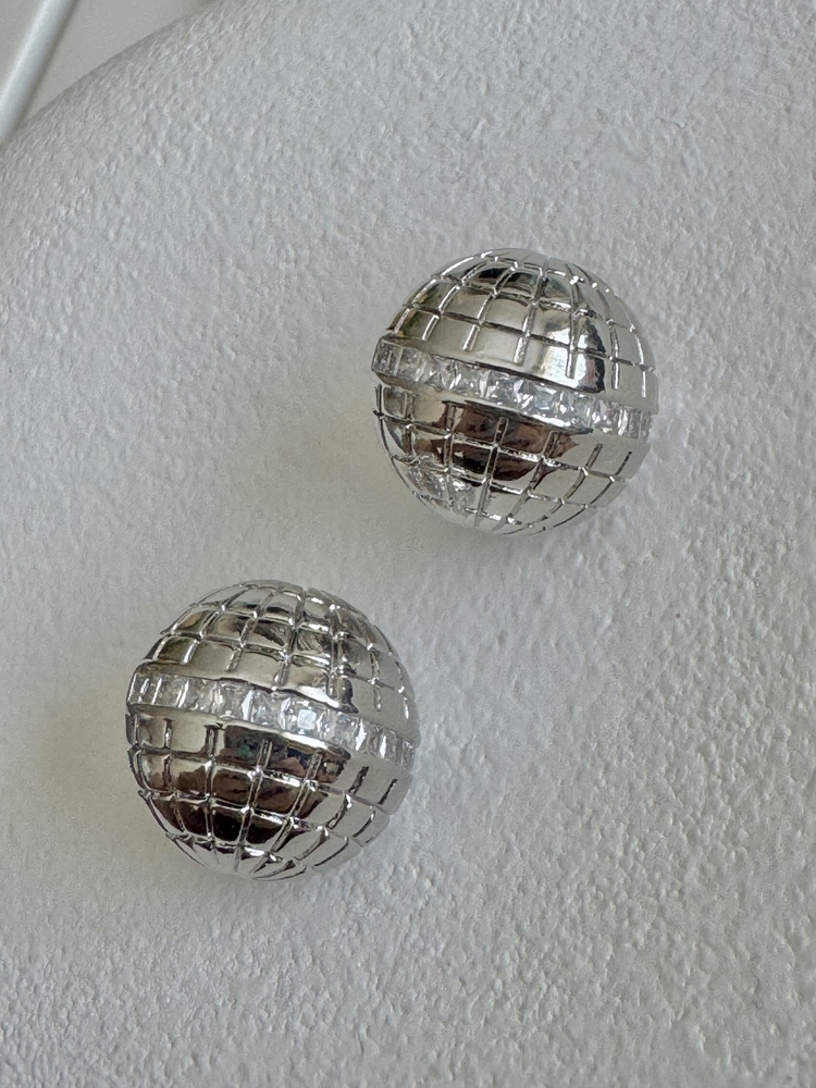Mer Gümüş Disco Ball Küpe 