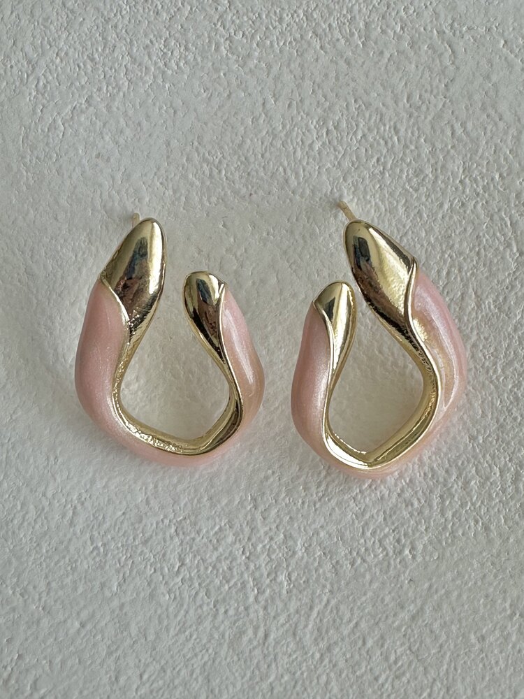 Gold Detay Pembe Mineli Küpe
