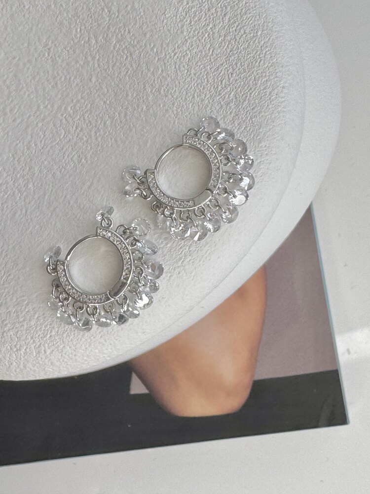 Silver Pullu Halka Küpe 