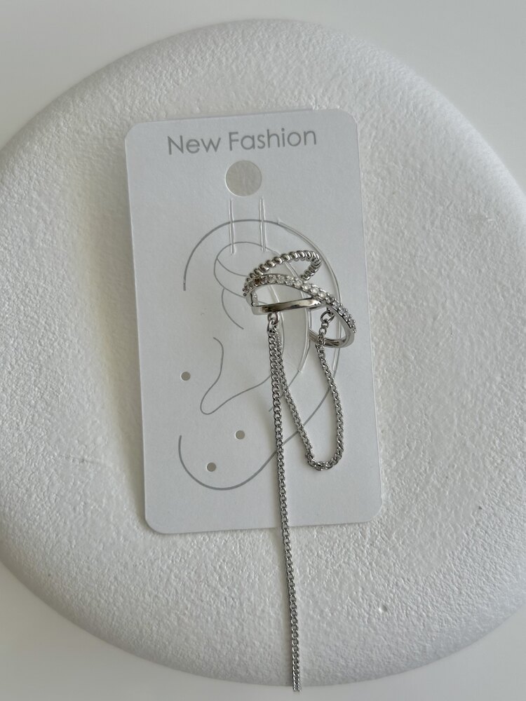 Silver Zincir Detay Kıkırdak Küpe 