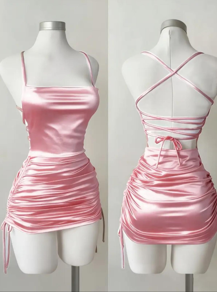 Coquette Sleeve Askılı Pembe Elbise