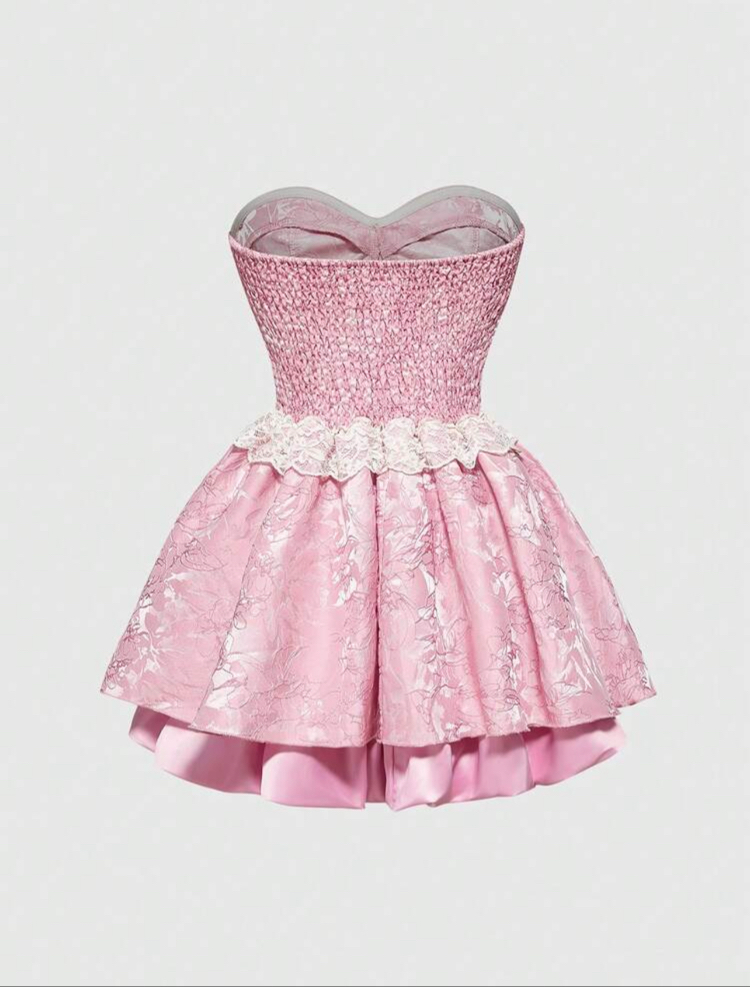 Women's Retro Romantic Palace Jacquard Contrast Color Splicing Pearl Chain Decor Mini Tube Dress