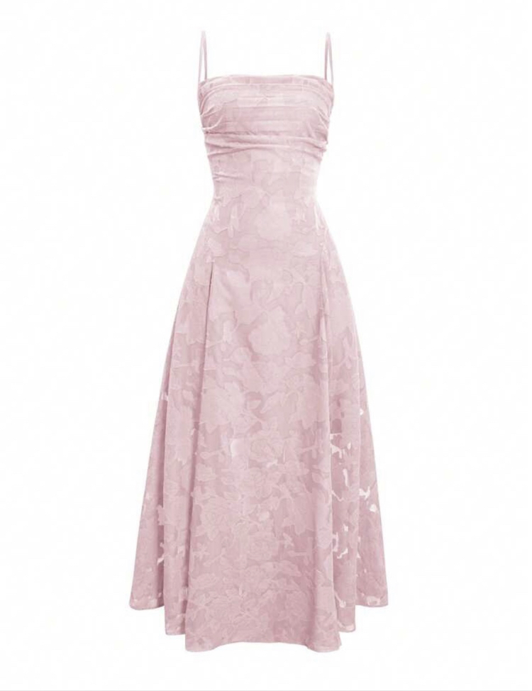 Elegant Lace Up Waist Backless Uzun Elbise - Pembe