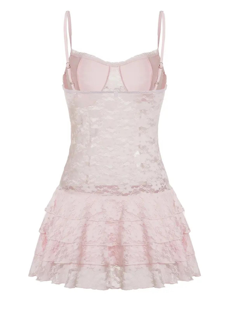 Coquette Sleeve Askılı Pembe Elbise