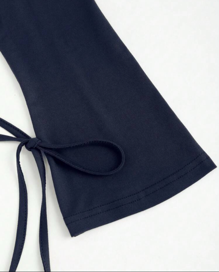 Sleeve Pleads Casual Elbise -Lacivert