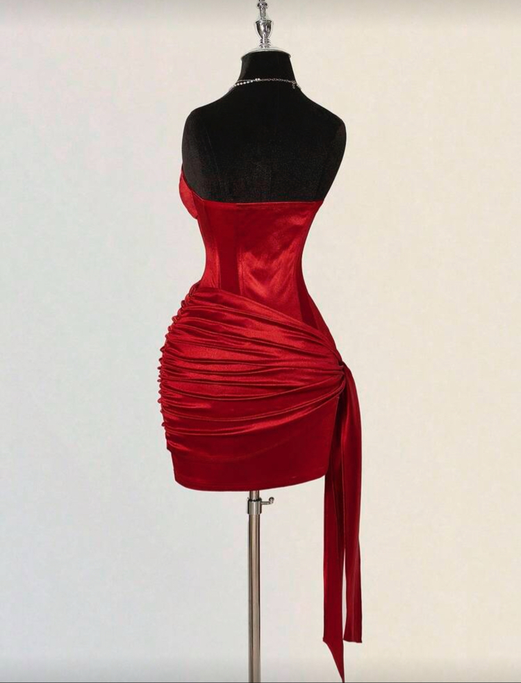 Elegant Korseli Saten İnfamous Elbise - Kırmızı