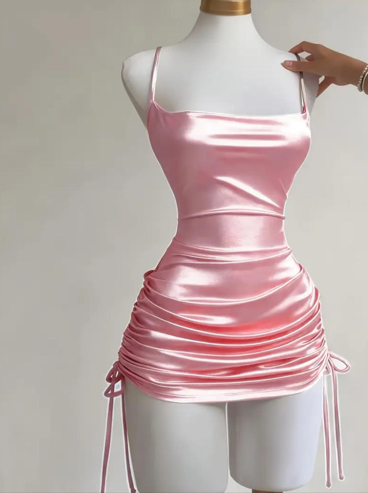 Coquette Sleeve Askılı Pembe Elbise