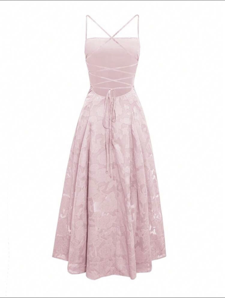 Elegant Lace Up Waist Backless Uzun Elbise - Pembe