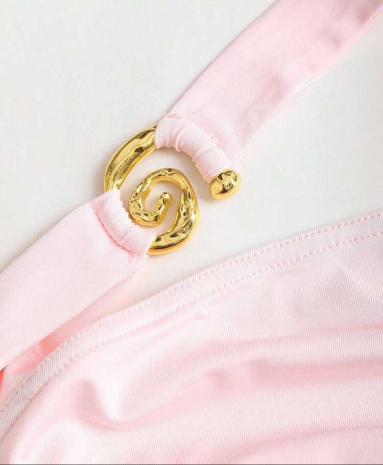 Spiral Detaylı Pembe Rengi Mini Elbise