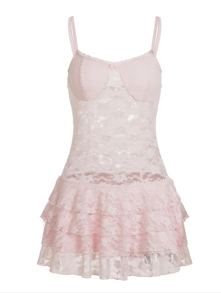 Coquette Sleeve Askılı Pembe Elbise