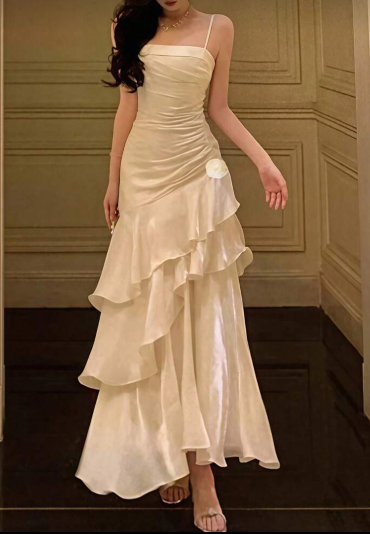 Elegant Asimetrik Balo Elbisesi- Beyaz 