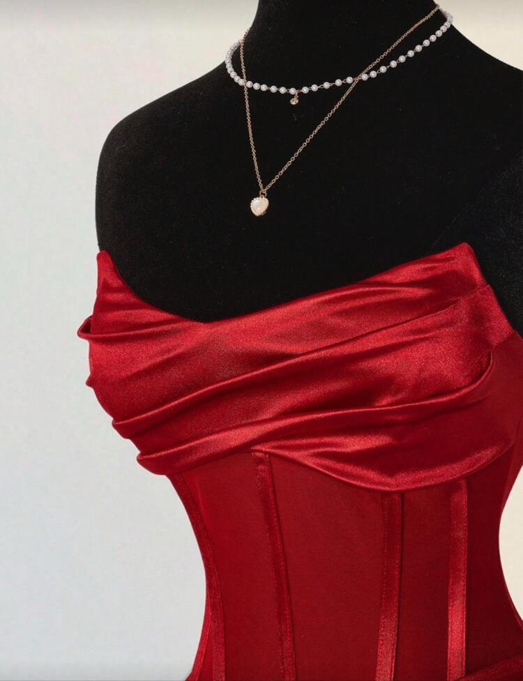 Elegant Korseli Saten İnfamous Elbise - Kırmızı