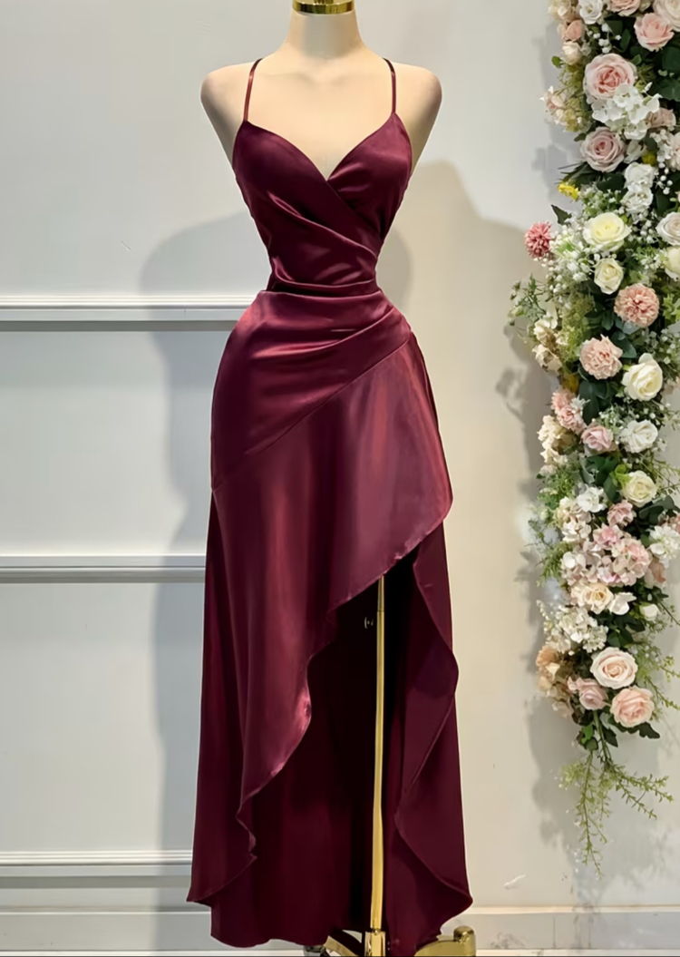 Elegant Saten For Daily Elbise- Bordo