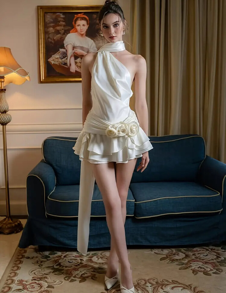 Saten Backless Mini Elbise