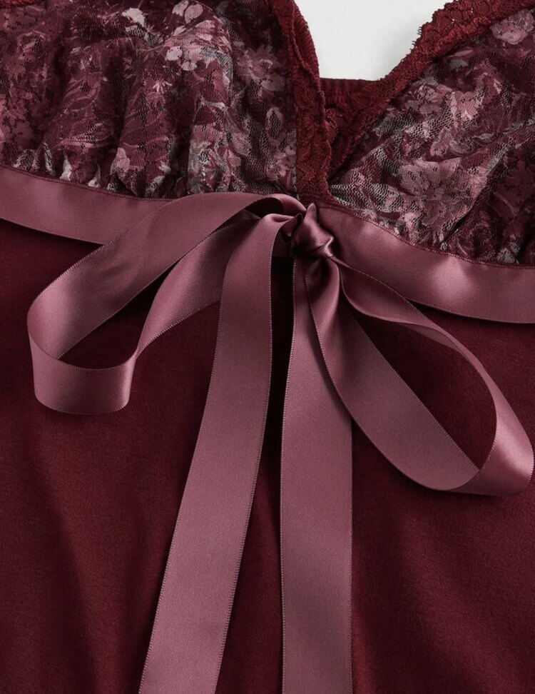 Dekolte Askılı Floral Kurdeleli Victorian Bluz - Kırmızı